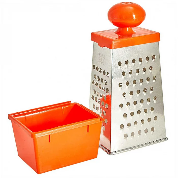 DELTA Терка универсальная 11×8,5×23 см из нержавеющей стали с контейнером КМ02.002.08 с круглой пластиковой ручкой