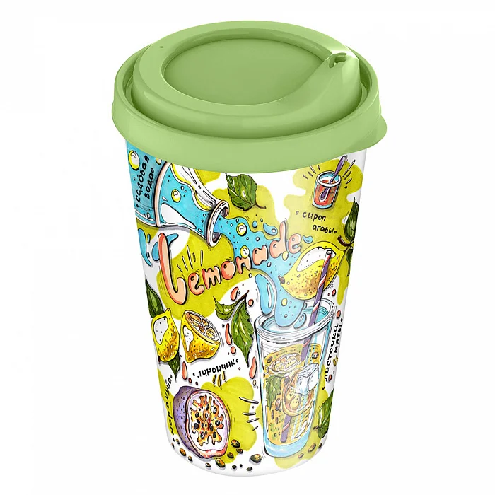 DELTA Стакан 550 мл IZI-GO с крышкой с декором СЛ (салатовый) 221134320/04