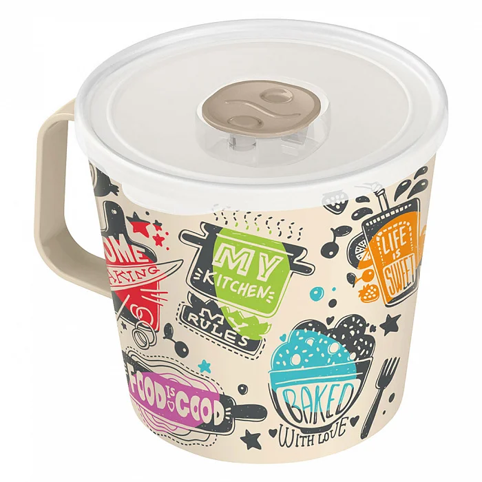 DELTA Контейнер-кружка ZI-GO с клапаном с декором, 750 мл 221140525/01 (светло-бежевый)