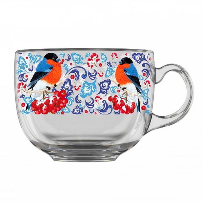 ДЕКОСТЕК Кружка для чая 480 мл (Снегири на рябинке) 2027-Д