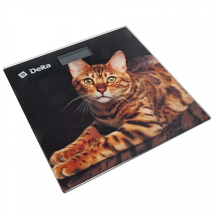 DELTA Весы 180 кг 30×30 см электронные напольные D-9006 Бенгальский кот