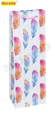 Пакет подарочный с матовой ламинацией 12x36x8,5 см (Bottle) Воздушные перья , 157 г ППД-9799