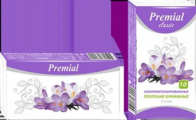 Платочки бумажные Premial Classic трехслойные неароматизированные 10 шт 280196
