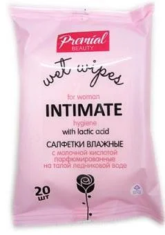 Салфетки влажные Premial для женской интимной гигиены с молочной кислотой 20 шт 283159