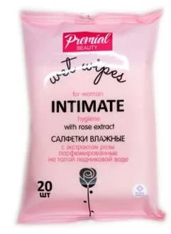 Салфетки влажные Premial для женской интимной гигиены с экстрактом розы 20 шт 280899