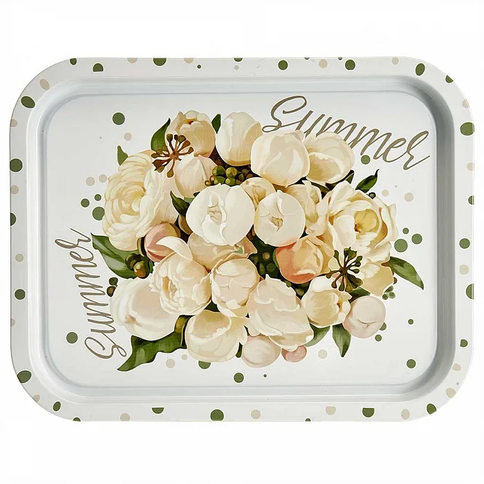 DELTA Поднос Пионы 33х26см. металл П332*258-01899