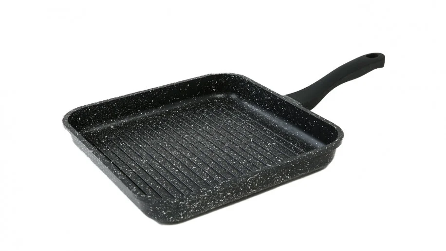Сковорода Гриль с двухслойным антипригарным покрытием мраморная крошка и ручкой soft-touch без индивидуальной упаковки, 1426-04