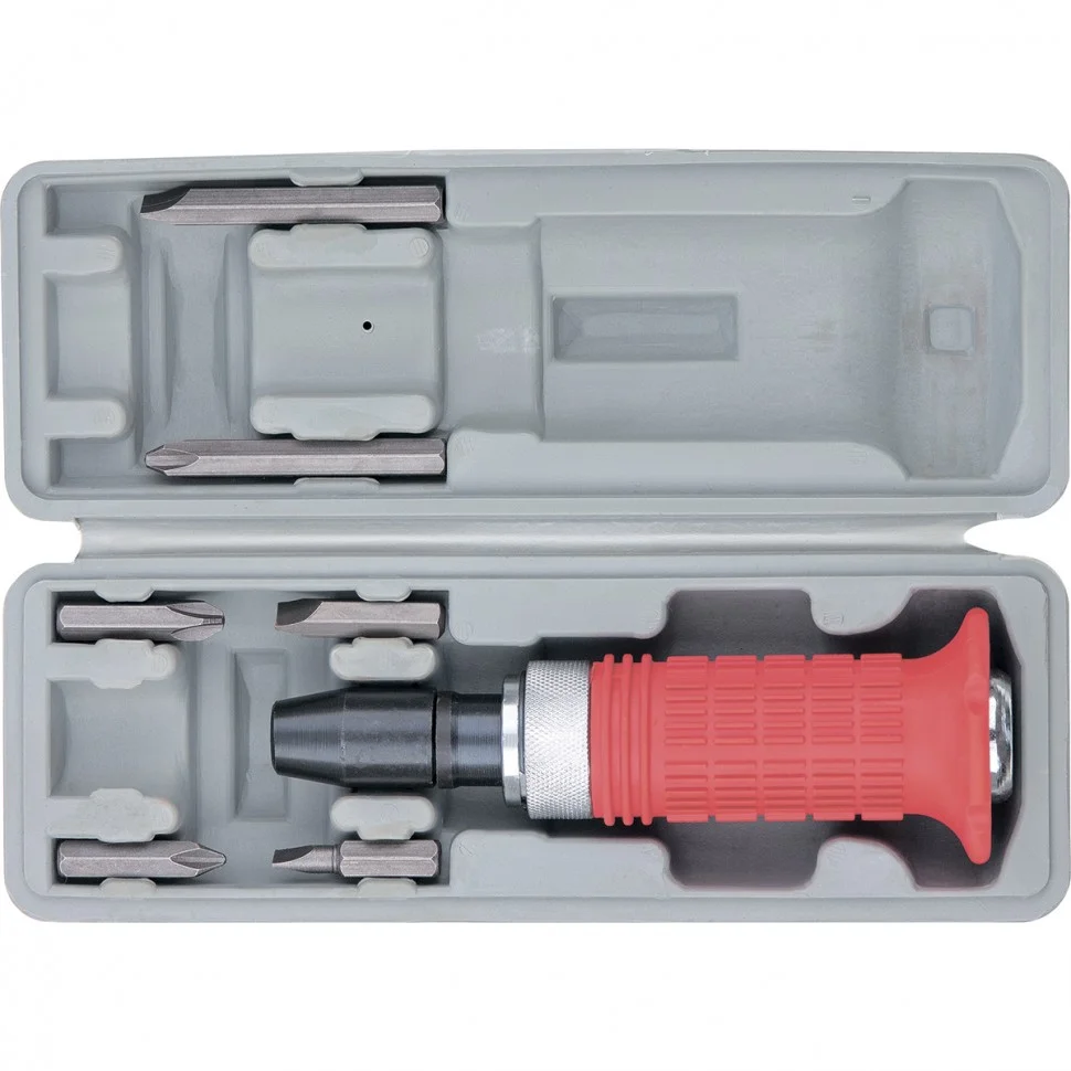 MATRIX Отвертка ударно-поворотная 1/2, набор бит, 6 шт, обрезиненная ручка, пластиковый бокс 11579