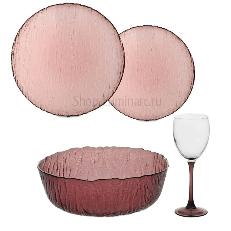 LUMINARC Столовый сервиз Volkano Вулкан Лилак, 16 предметов + бокалы для вина. O0236