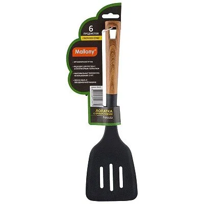 MALLONY Лопатка с отверстиями из нейлона FORESTA, с пластм ручкой/дизайн под дерево,33,5*9,8 см 006459-SK