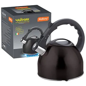MALLONY Чайник из нерж. стали MAL-042-N, 2,5 литра, чёрный, со свистком, 910088-SK