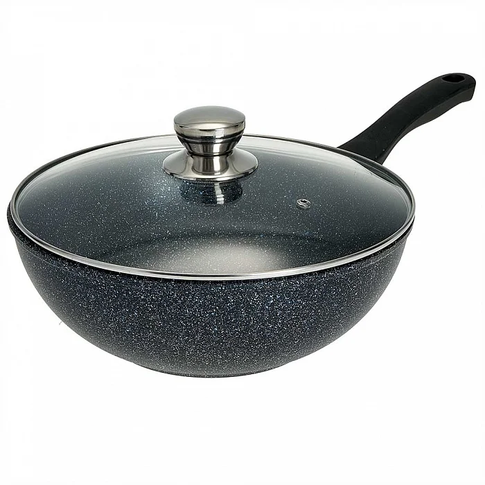ГАРДАРИКА Вок 28 см с антипригарным покрытием и стеклянной крышкой ТМ Гардарика 0728-14-10 серия Гранит