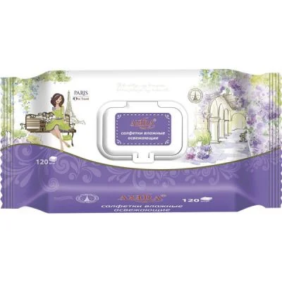 Салфетки влажные Amra travel Paris освежающие с клапаном 120 шт 287300