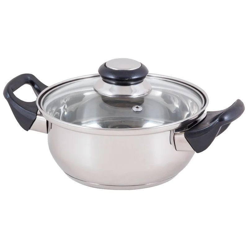 Mallony Кастрюля из нерж стали с крышкой (стекло) BAK-S-01, 1,4 л, ручки - бакелит, одинарное дно, без ТМ. 985886-SK