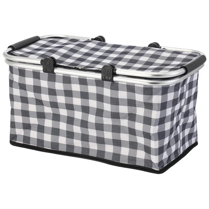 Mallony Термосумка складная с алюминиевым каркасом CB-7046-1 с принтом серая клетка, 48*27*24см. 104856-SK