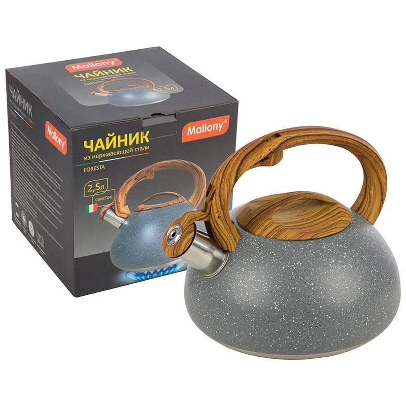 MALLONY Чайник FORESTA, объем 2,5 л, из нерж стали, с ручкой под дерево. 007192-SK