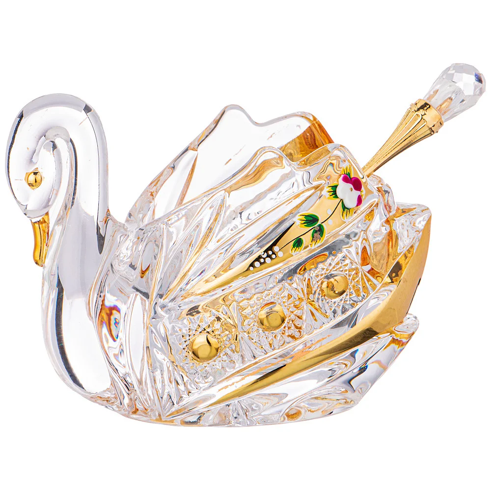 Lefard Икорница лебедь Gold Glass 11*7 См. Высота=8,5 См. С Ложкой 195-123