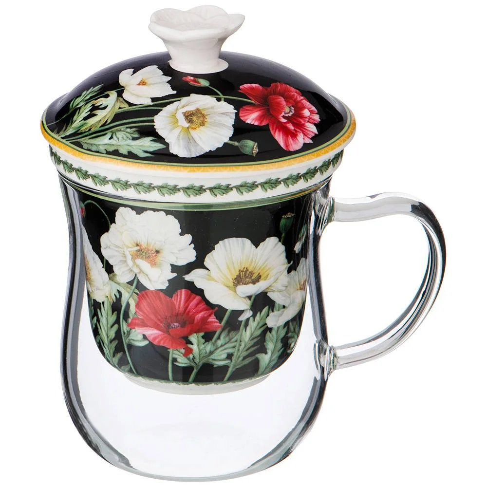 Lefard Кружка Стеклянная С Ситом маки 350 Мл Черная 104-609