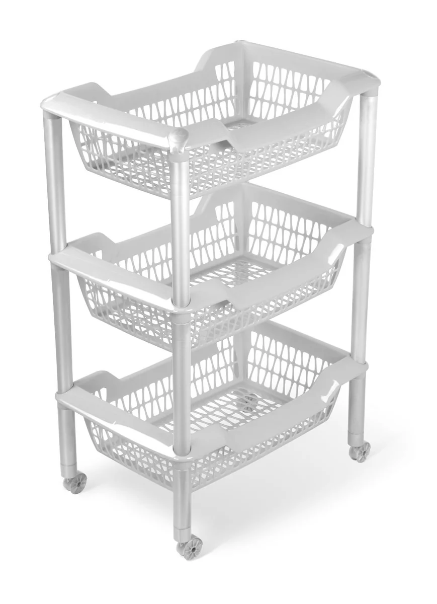 МАРТИКА Этажерка 3 корзины ДЖЕТА СВЕТЛО-СЕРАЯ на колесах универсальная С735СЕР