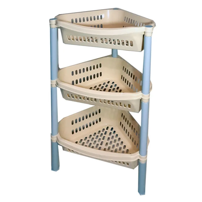 ПОЛИМЕРБЫТ Этажерка 3 секции УГЛОВАЯ БЕЖЕВАЯ хозяйственная для хранения MPG7365