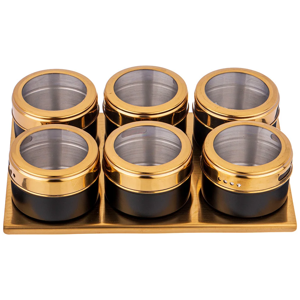 Lefard Набор Для Специй Agness 7 Пр. черное Золото На Магнитах, В Т.ч. Метал.подставка 20*13*5 См 912-034