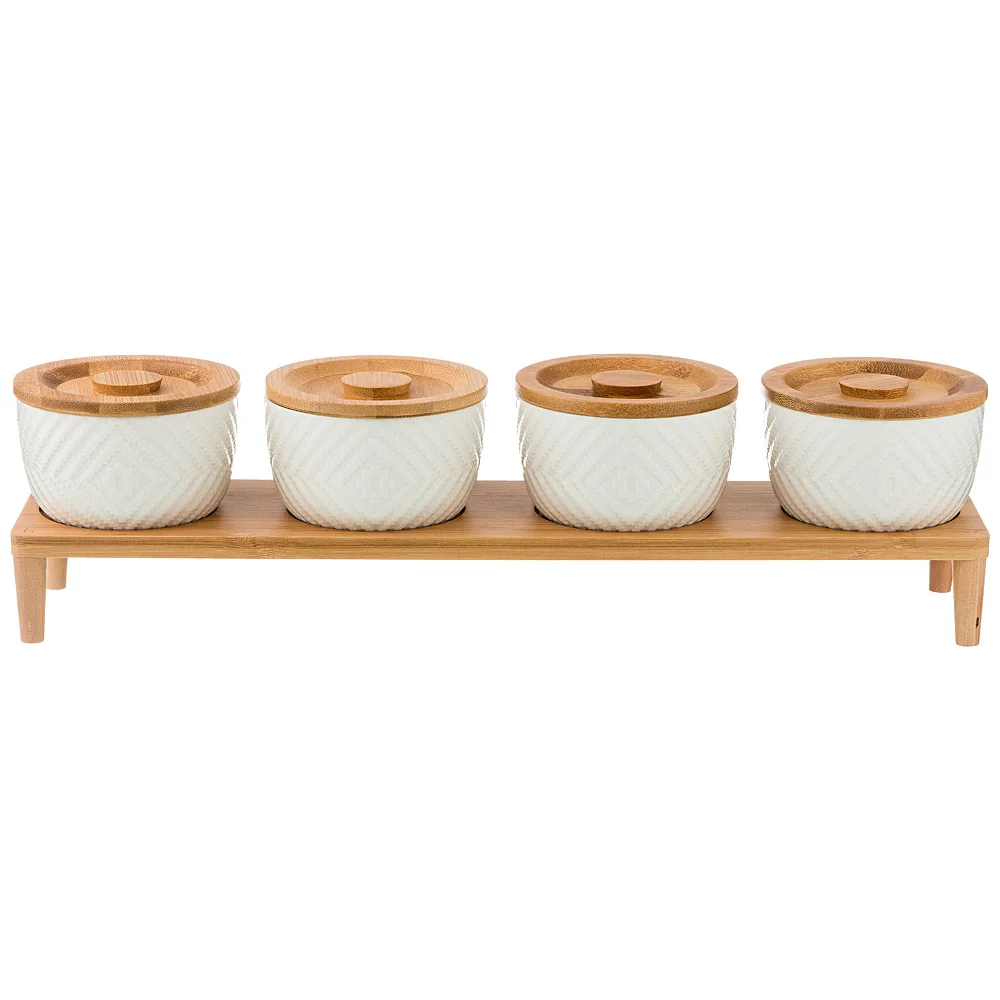 Lefard Набор Из 4-х Банок Для Сыпучих Продуктов native 250 Мл. На Подставке 41*10 См. В=11 См. 587-139