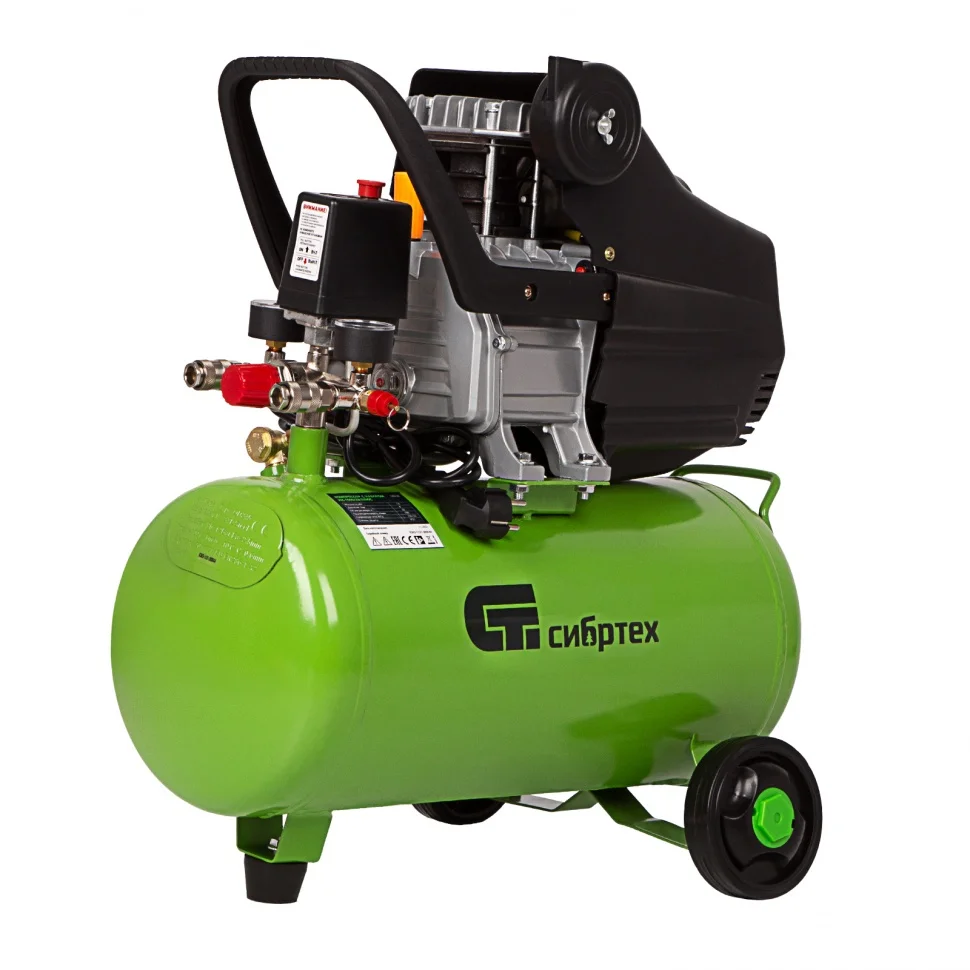 Сибртех Компрессор с набором КК-1500/24 ПЛЮС, 1.5 кВт, 198 л/мин, 24 л, прямой привод, масляный 58038