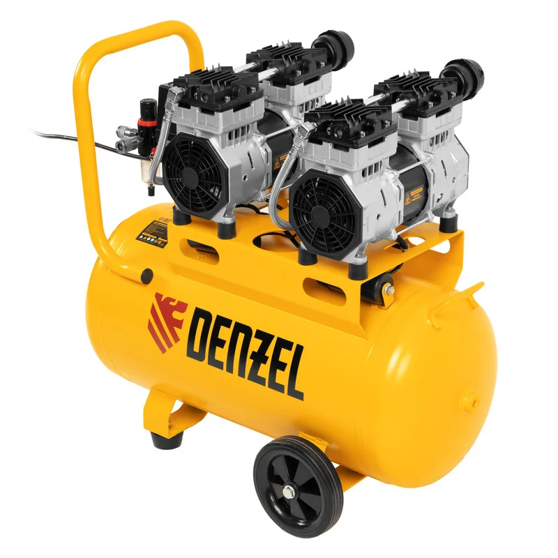 Denzel Компрессор безмасляный, малошумный DLS 1500/50, 1500 ВТ, 2x750, 50 л, 260 л/мин 58027