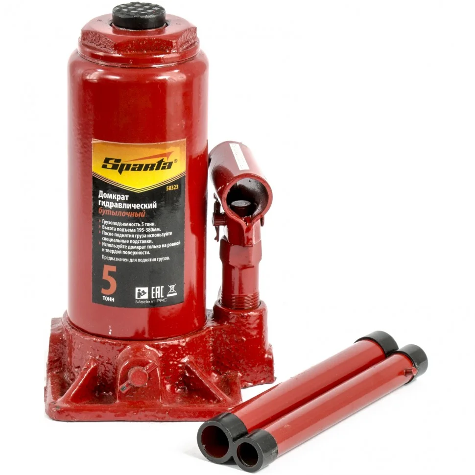 Sparta Домкрат гидравлический бутылочный, 5 т, h подъема 195-380 мм 50323