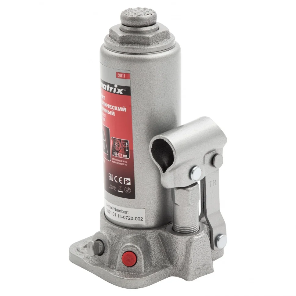 Matrix Домкрат гидравлический бутылочный, 3 т, высота подъема 194-372 мм 50717