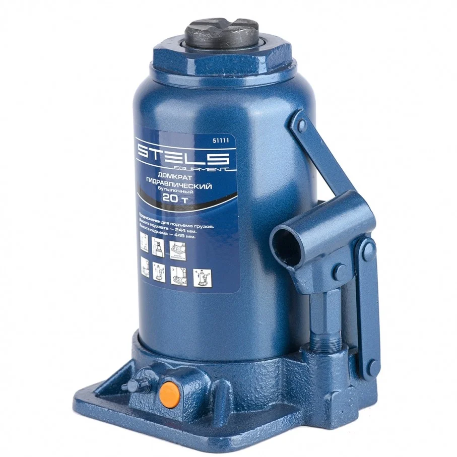 Stels Домкрат гидравлический бутылочный, 20 т, H подъема 244-449 мм 51111