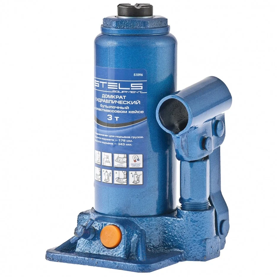 Stels Домкрат гидравлический бутылочный, 3 т, H подъема 178-343 мм 51096