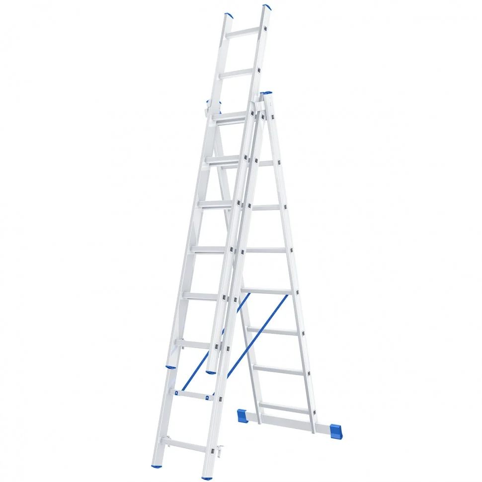 Сибртех Лестница, 3 х 8 ступеней, алюминиевая, трехсекционная, Россия, 97818
