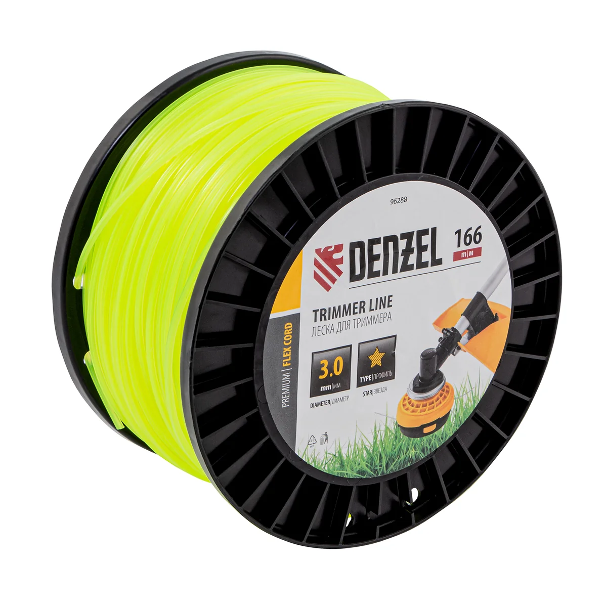 Denzel Леска для триммера звезда, 3,0мм х 166м, на DIN катушке FLEX CORD 96288