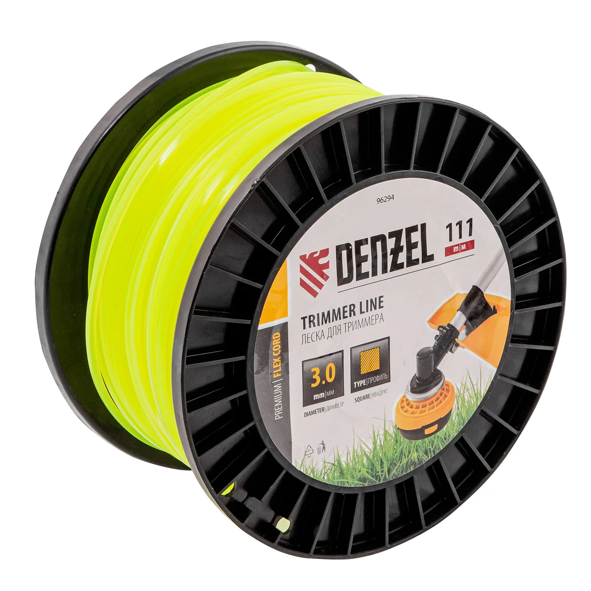 Denzel Леска для триммера квадрат, 3,0мм х 111м, на DIN катушке FLEX CORD 96294