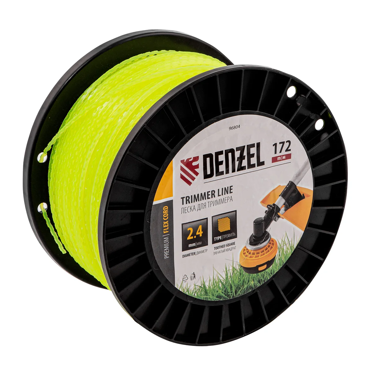 Denzel Леска для триммера зубчатый квадрат, 2,4мм х 172м, на DIN катушке FLEX CORD 96804