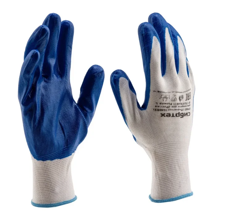 Сибртех Перчатки полиэфирные с синим нитрильным покрытием, размер L, 15 класс вязки 67862