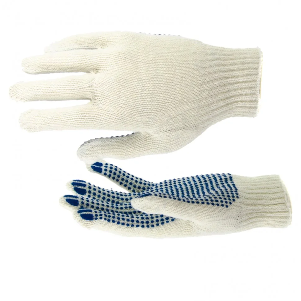 Сибртех Перчатки х/б, ПВХ покрытие, "Точка", 6 пар в упаковке, 7 класс Россия 67717