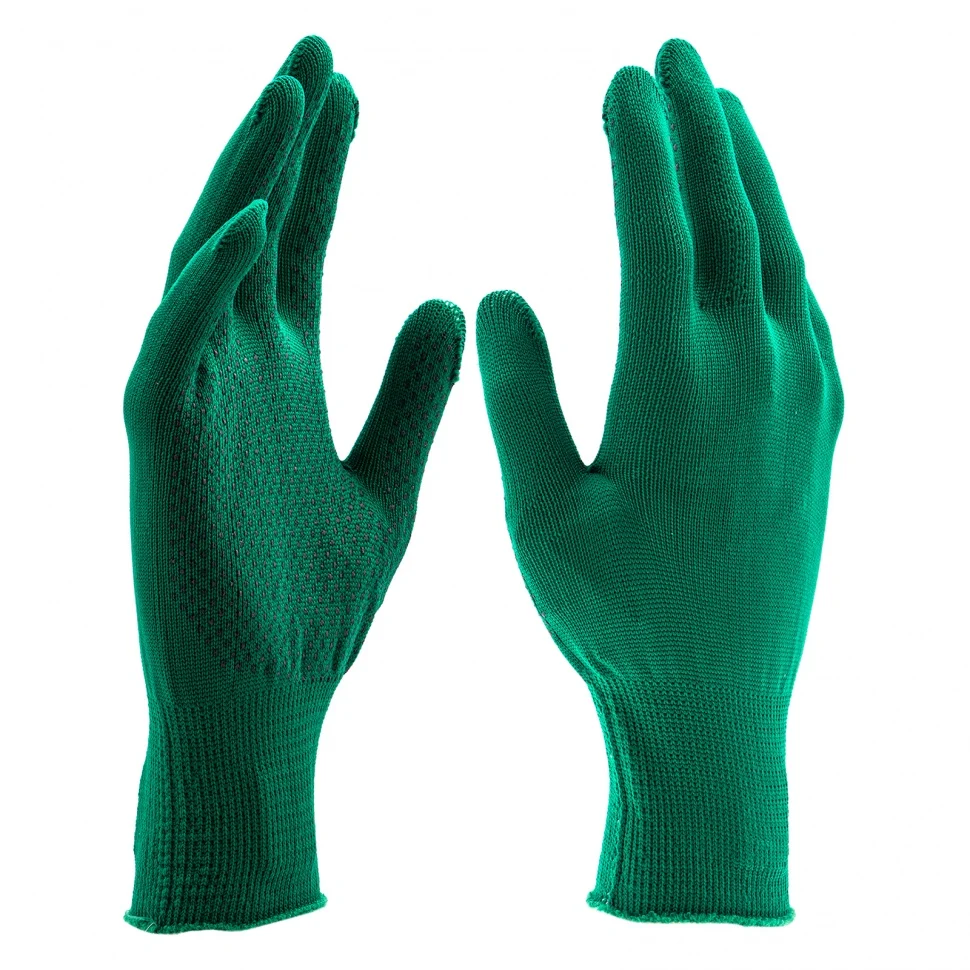 Сибртех Перчатки Нейлон, ПВХ точка, 13 класс, цвет изумрудный, L Россия 67828