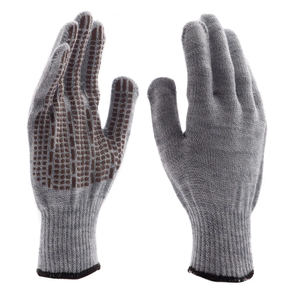 Сибртех Перчатки трикотажные, акрил, ПВХ гель, "Протектор", серое мулине, оверлок Россия 68664