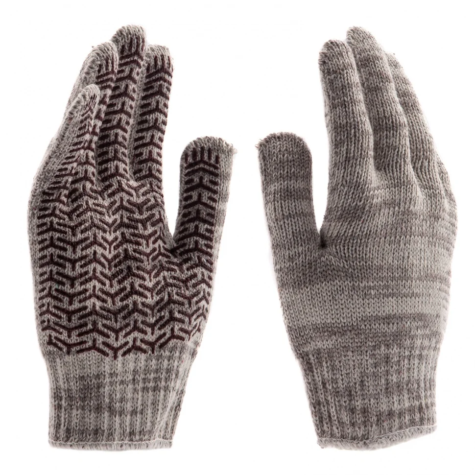 Сибртех Перчатки трикотажные усиленные, гелевое ПВХ-покрытие, 7 класс, бело-серый меланж Россия 68182