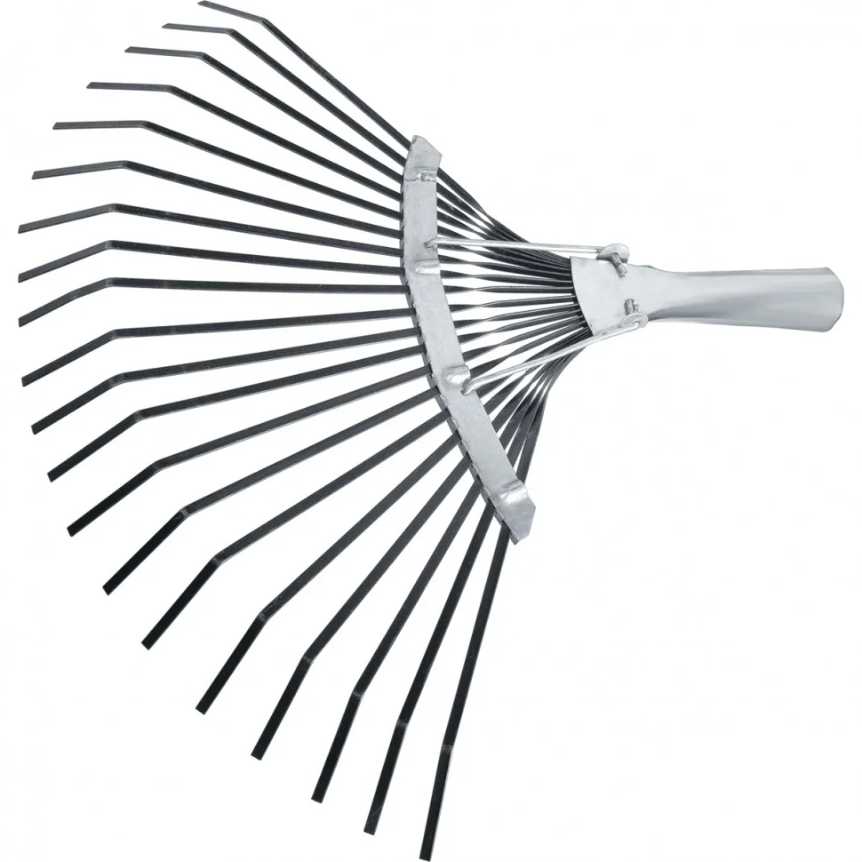 Сибртех Грабли веерные стальные, 385 мм, 20 плоских зубьев, оксидированные, без черенка, Россия, 61778