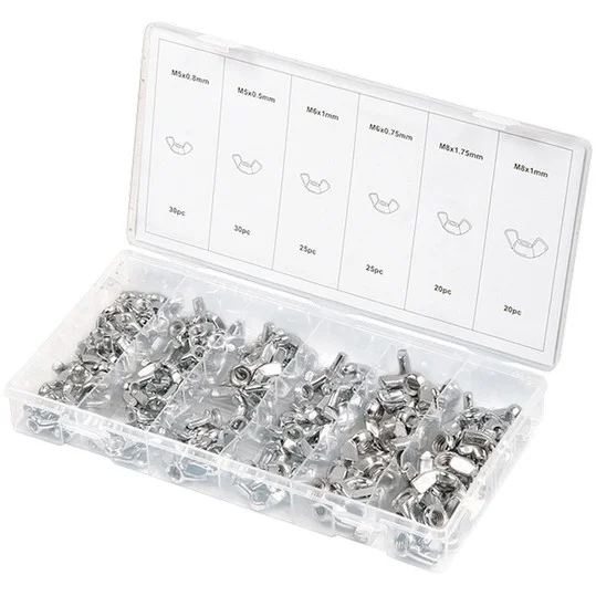 Сибртех Набор гаек: М5 х 0.5, М5 х 0.8, М6 х 0.75, М6 х 1, М8 х 1, М8 х 1.75 мм, с барашком, 150 предметов 47606