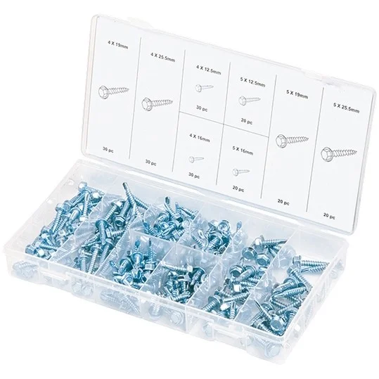 Сибртех Набор саморезов: 4 х 12.5, 4 х 16, 4 х 19, 4 х 25.5, 5 х 12.5.5 х 16.5 х 19.5 х 25.5 мм, 200 предметов 47607