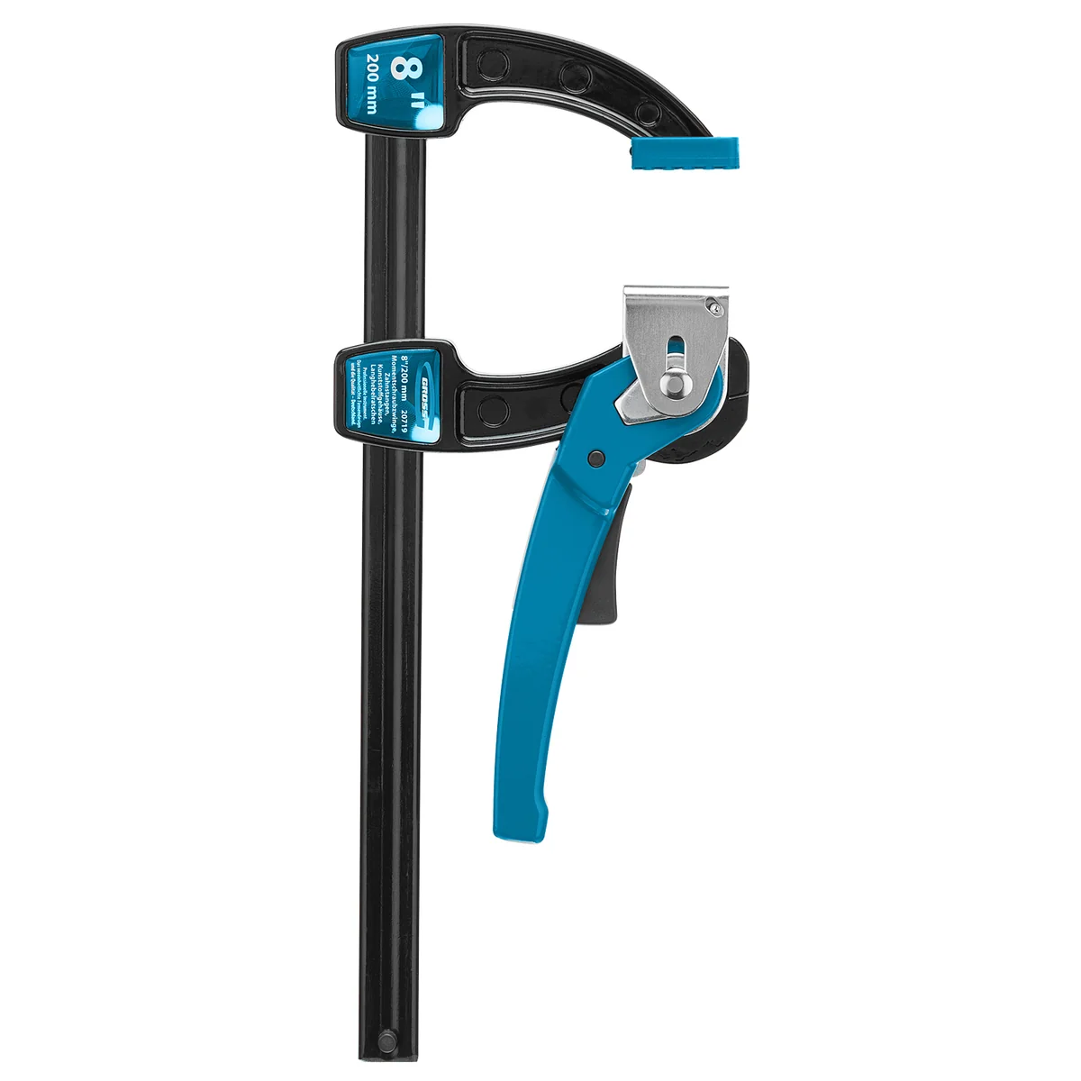 Gross Струбцина реечная быстрозажимная 8, металлический корпус, рычажный храповой механизм, 200 мм 20719