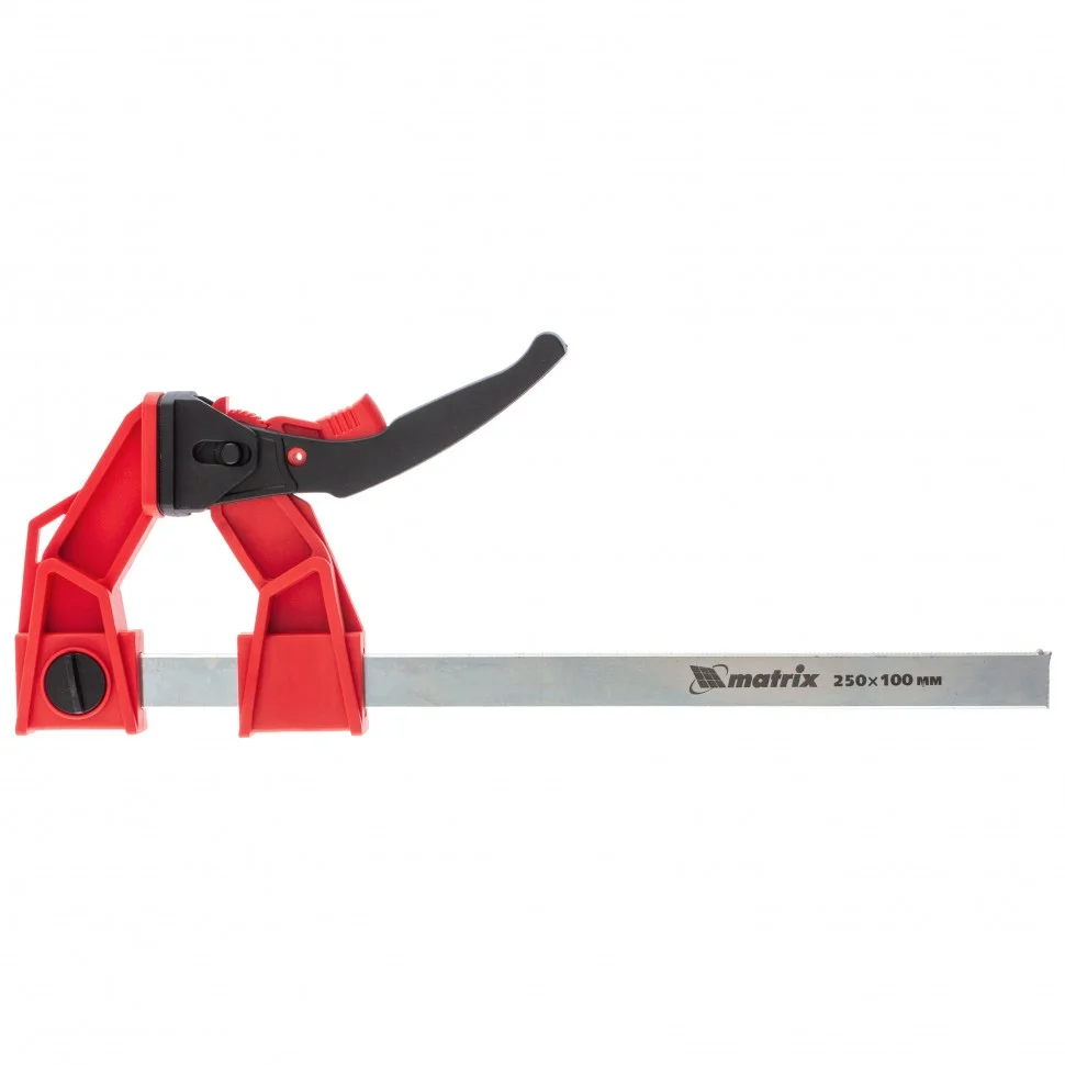 Matrix Струбцина реечная быстрозажимная, усиленная, пластиковый корпус рычажно-храповой механизм, 250 х 100 х 401 мм, штанга 5 х 22 мм 20727