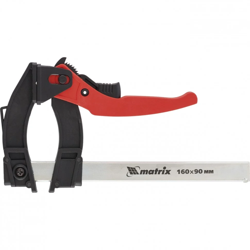 Matrix Струбцина реечная быстрозажимная, пластиковый корпус рычажно-храповой механизм, 160 х 90 х 240 мм, штанга 5 х 20 мм 20735