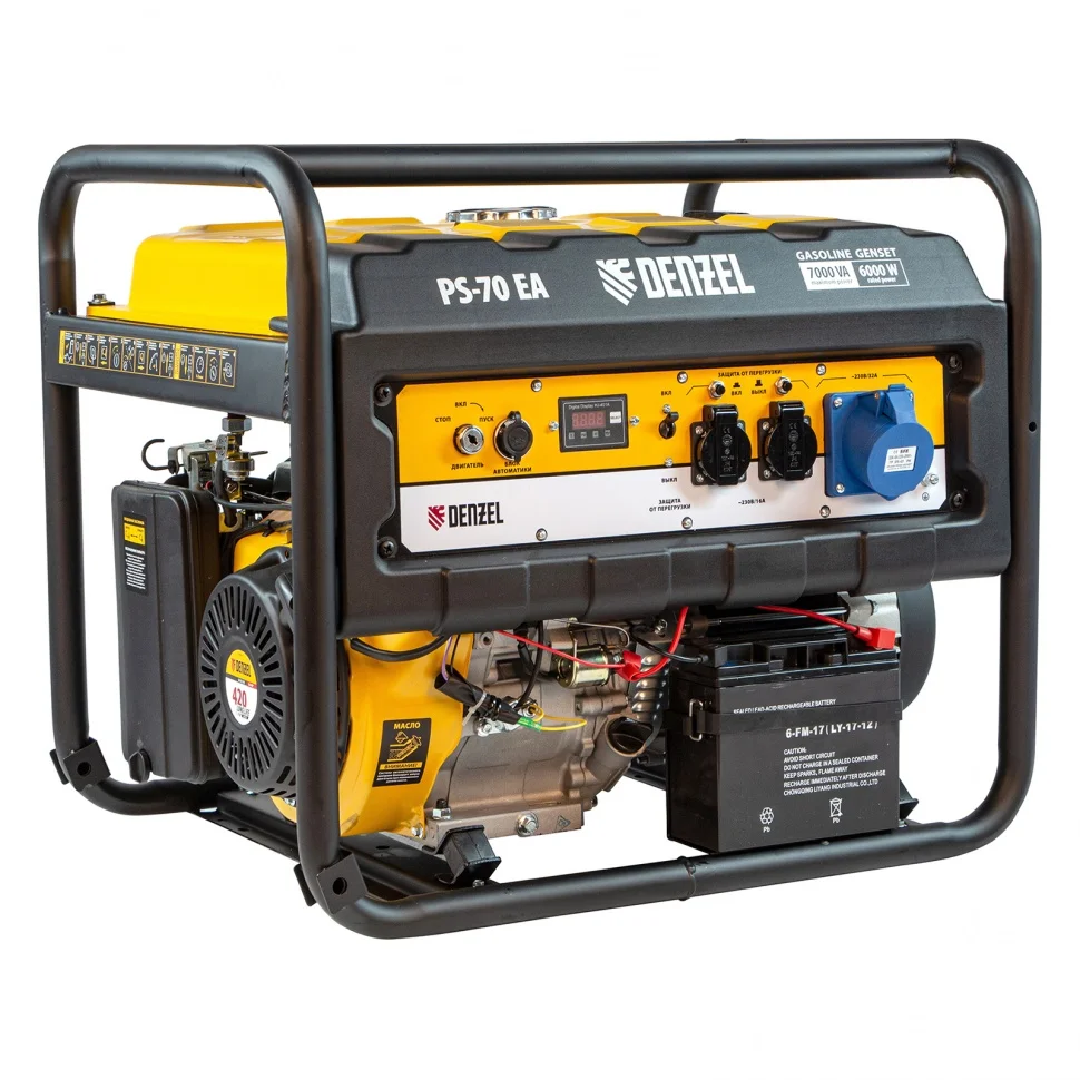 Denzel Генератор бензиновый PS 70 EA, 7.0 кВт, 230 В, 25 л, коннектор автоматики, электростартер 946894