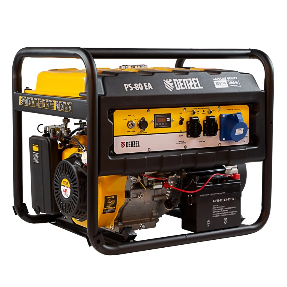 Denzel Генератор бензиновый PS 80 EA, 8.0 кВт, 230 В, 25 л, коннектор автоматики, электростартер 946924