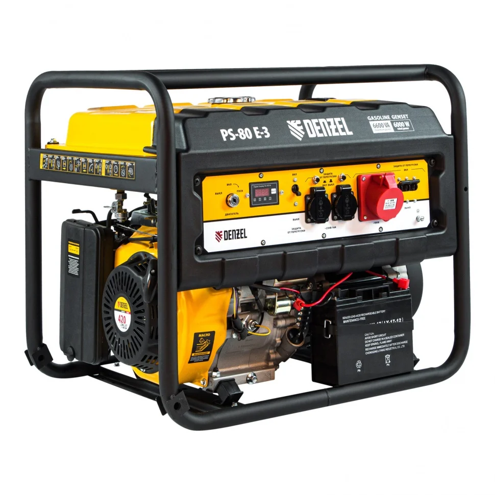 Denzel Генератор бензиновый PS 80 E-3, 6.6 кВт, 400 В, 25 л, электростартер 946954